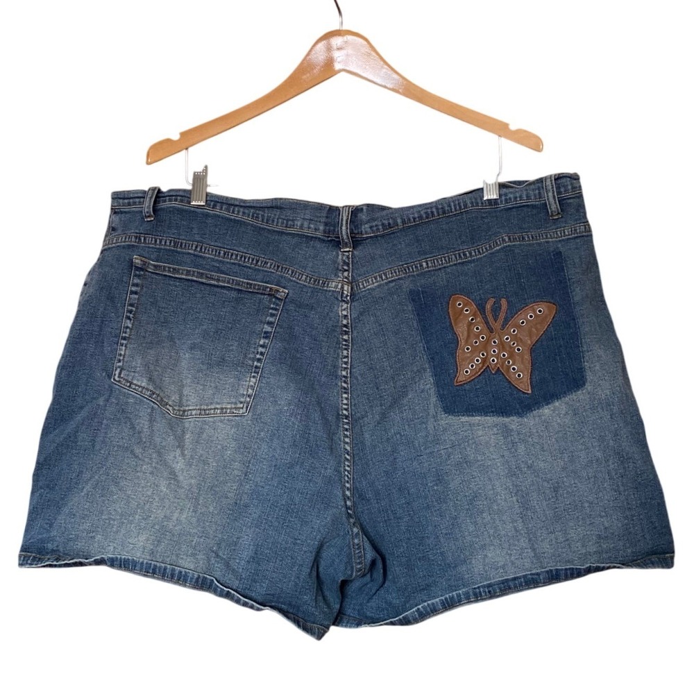 Y2K Butterfly Patch Grommet Dark Blue Denim Shorts 26 Bedazzled Fairy Cowgirl